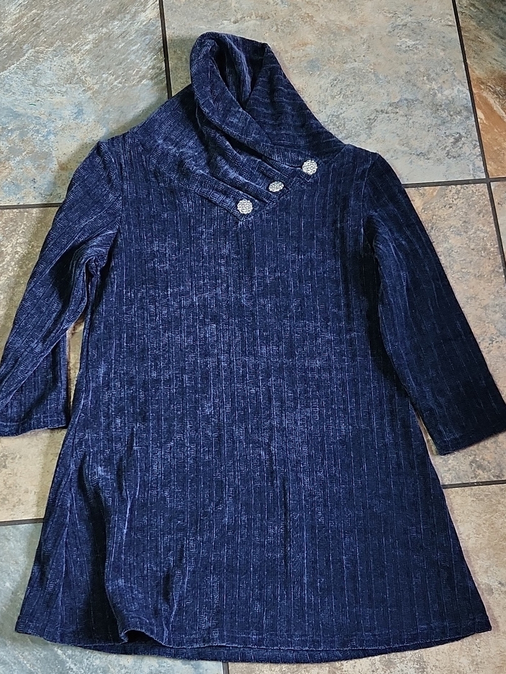 indigo soul Navy Long Sleeve Cowl Neck Tunic with Decorative Buttons
